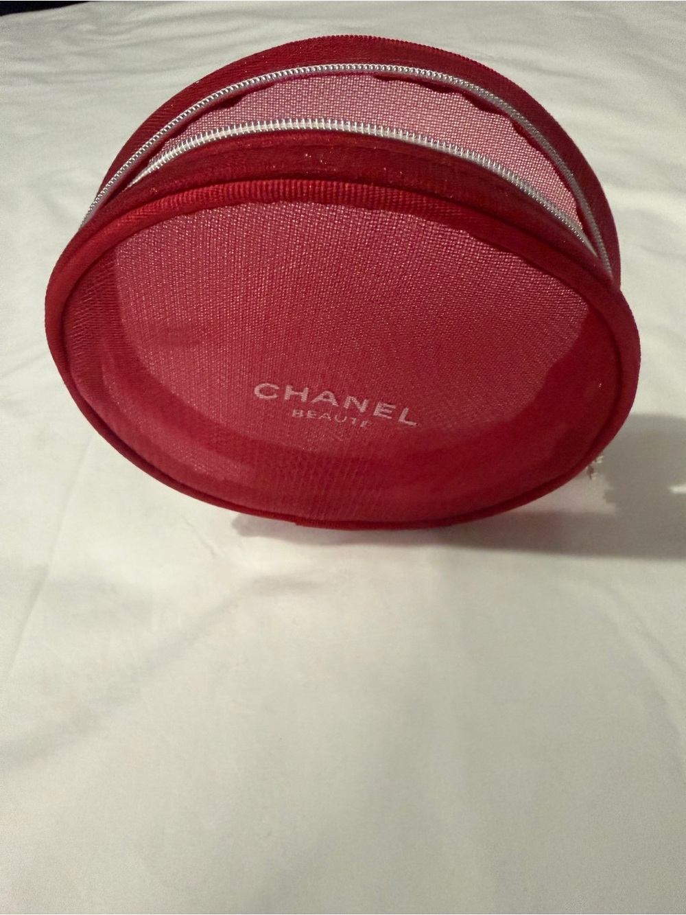 CHANEL Red Round Mesh Phone Case Pouch